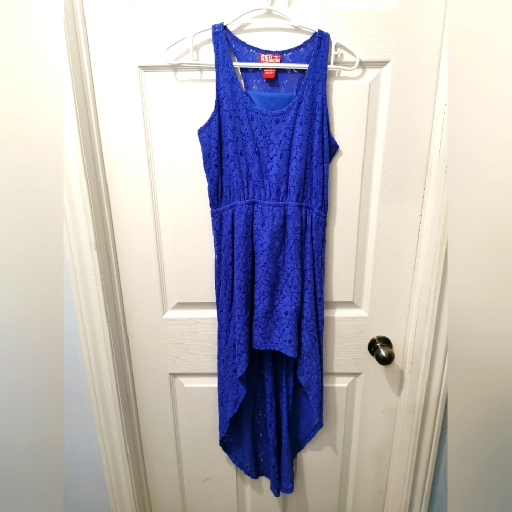 Red Ranch Blue Lace High Low Western Dress